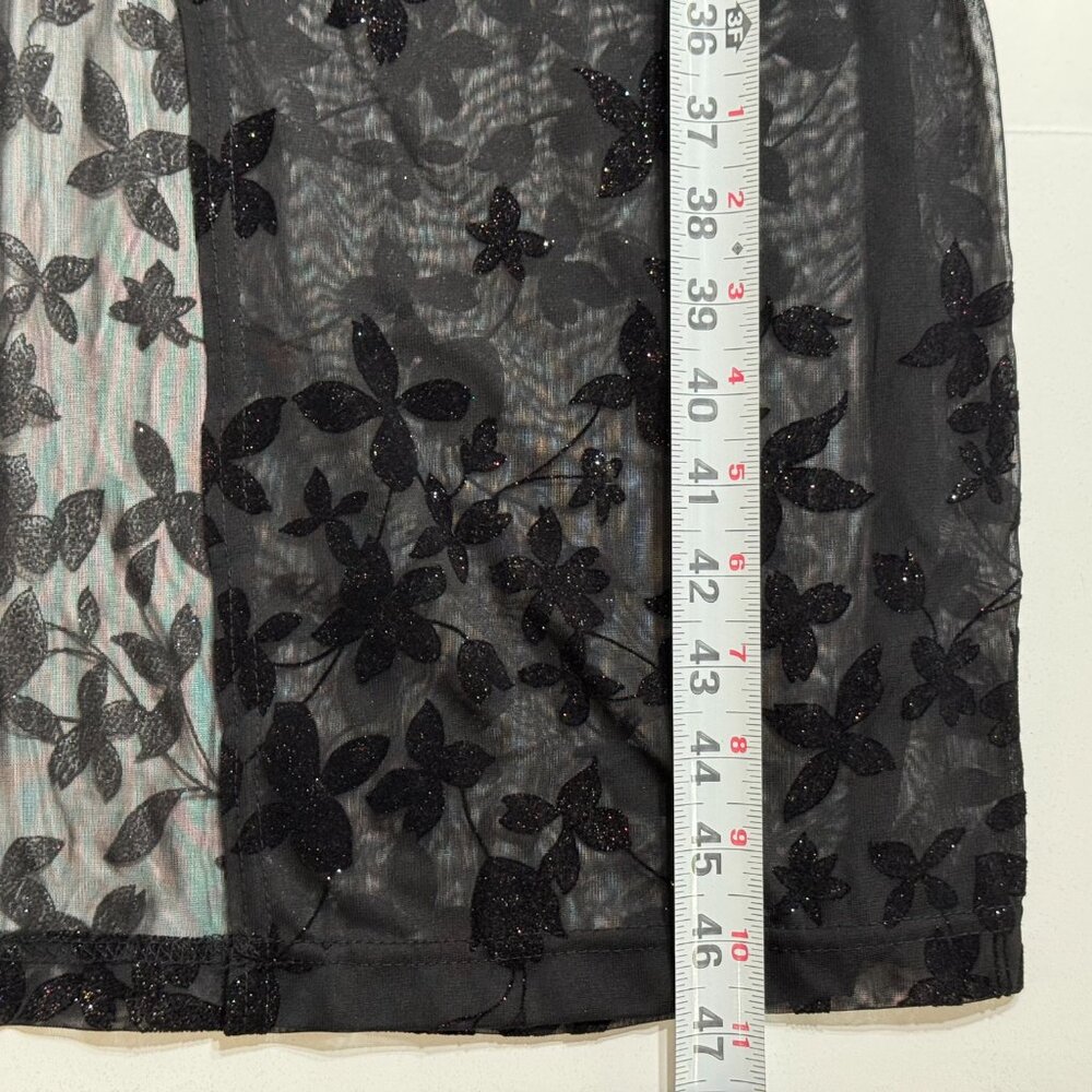 Vtg Y2K Velvet Burnout Floral Dress SzM Sparkle Sheer Stretch Whimsigoth Witchy - Picture 14 of 16